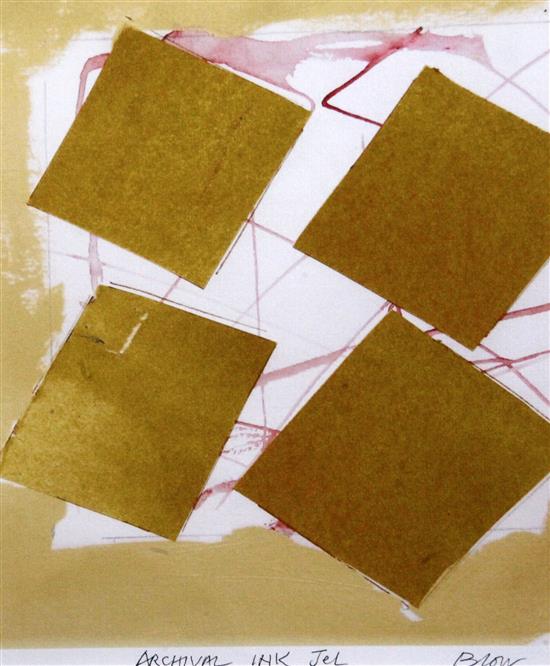 Sandra Blow (1925-2006) Study for black and white collage 1988 and Ochre Squares / Red, largest 9 x 7.5in.